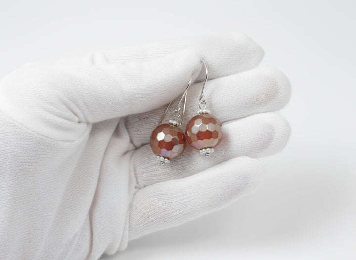 Carnelian Earrings Natural Orange Faceted Round Dangles Mystic Finish Sterling silver or 14k Solid Gold or Filled Earthy
