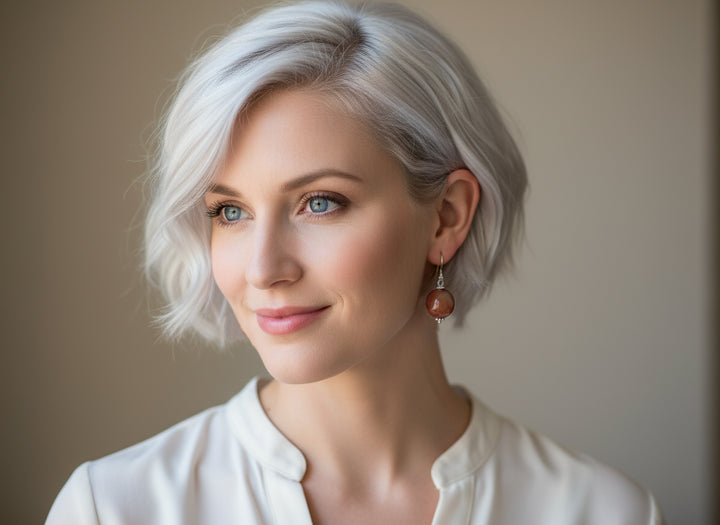 Carnelian Earrings Smooth Round Dangles Sterling Silver or 14k Solid Gold or Filled Natural earthy orange agate simple classic basic