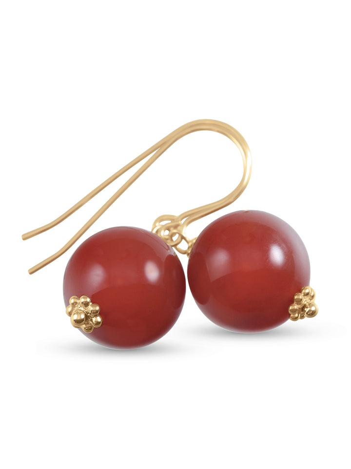 Carnelian Earrings Smooth Round Dangles Sterling Silver or 14k Solid Gold or Filled Natural earthy orange agate simple classic basic