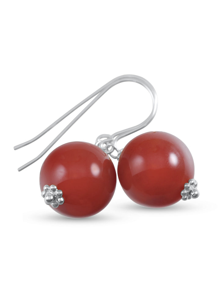 Carnelian Earrings Smooth Round Dangles Sterling Silver or 14k Solid Gold or Filled Natural earthy orange agate simple classic basic