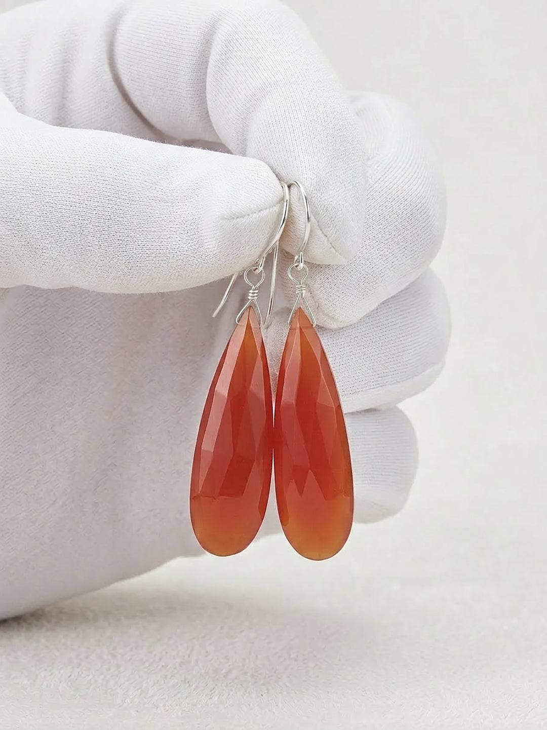 Carnelian Earrings Faceted Pear Long Large Teardrops 14k Solid Gold or Filled or Sterling Silver Orange Chalcedony Drops Natural Classic