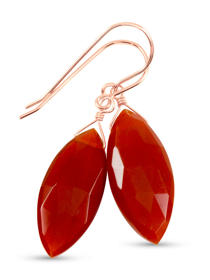 Carnelian Earrings Marquise Faceted Teardrops 14k Solid Gold or Filled or Sterling Silver Natural Rich Burnt Orange Chalcedony