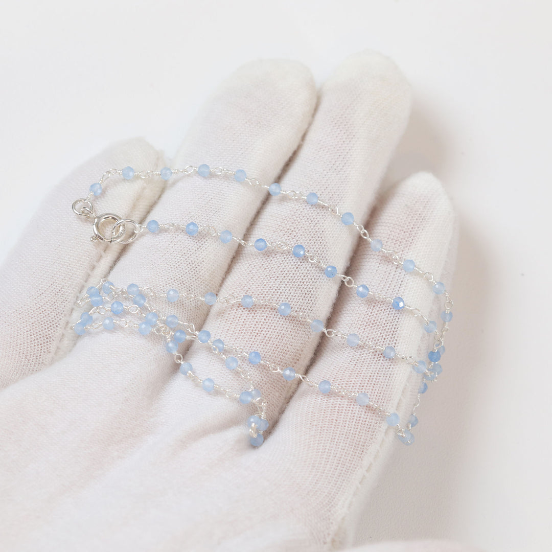 Chalcedony Necklace Soft Blue Sterling Silver Faceted Chain Link 18 19 Inches Soft Pale Blue Dainty