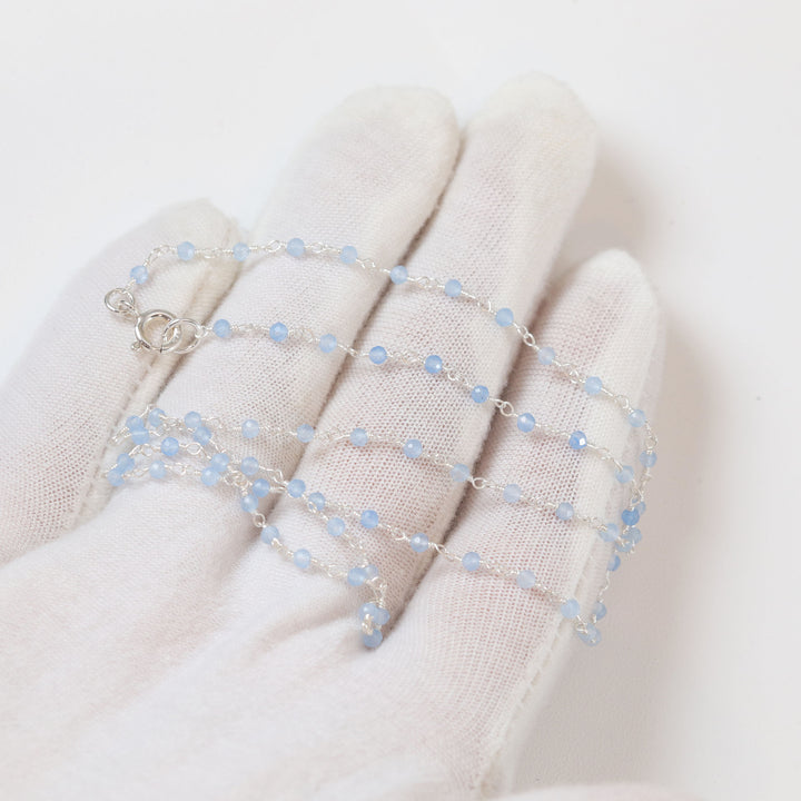 Chalcedony Necklace Soft Blue Sterling Silver Faceted Chain Link 18 19 Inches Soft Pale Blue Dainty