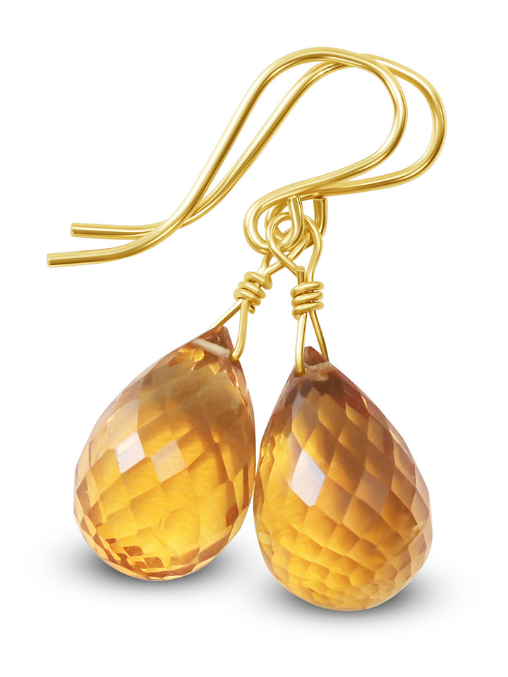 Yellow Citrine Earrings Natural Briolette Cut Gemstones 14k solid gold or 14k Gold filled Spyglass Designs Simple 2.2 Inches