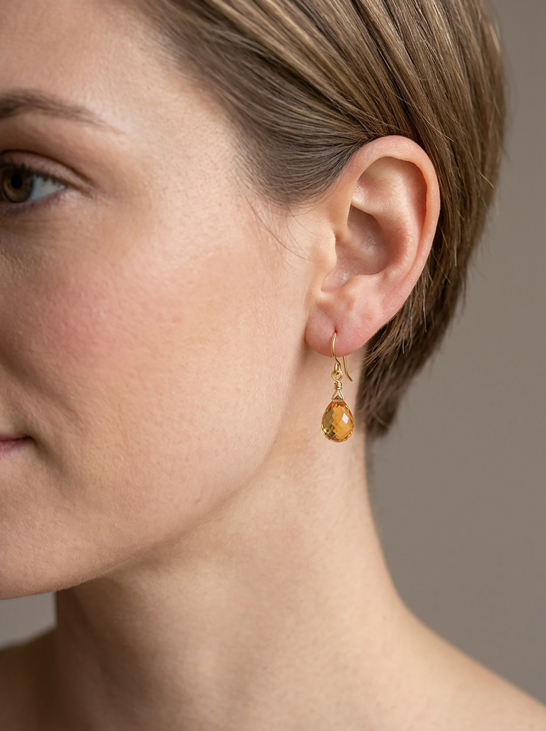 Yellow Citrine Earrings Natural Briolette Cut Gemstones 14k solid gold or 14k Gold filled Spyglass Designs Simple 2.2 Inches