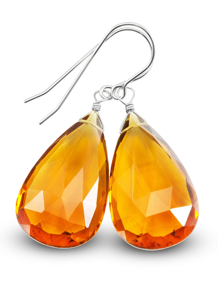Madeira Simulated Citrine Earrings Dark Yellow Large Faceted Teardrops Drops 14k solid gold or filled or Sterling Silver