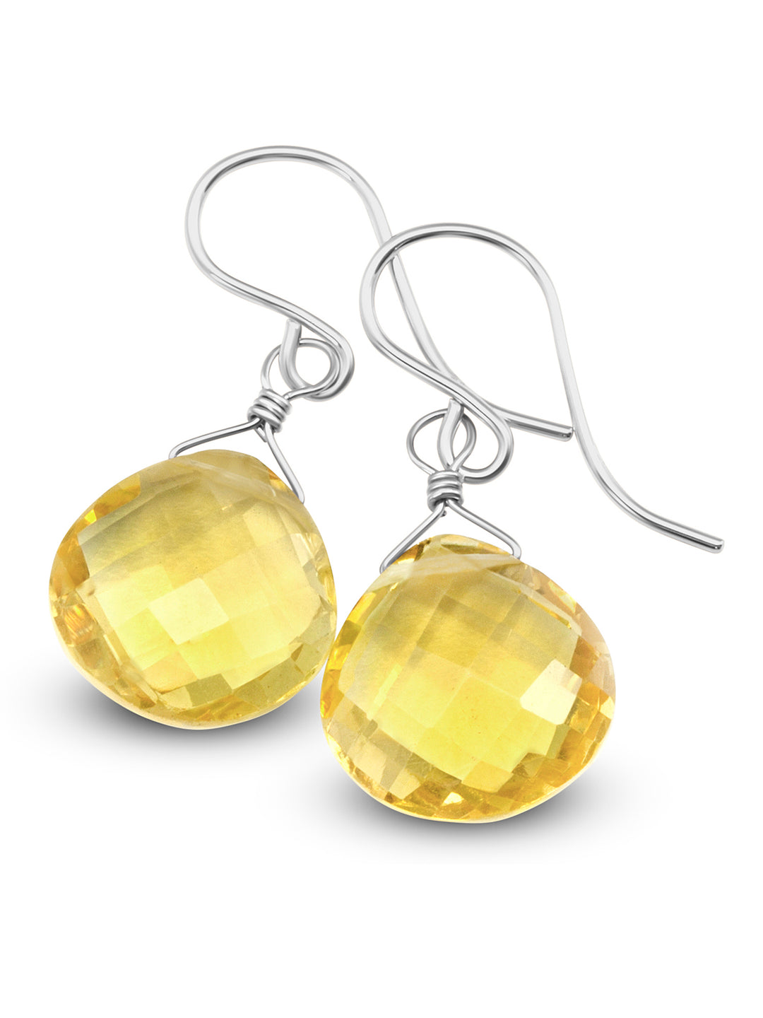 Yellow Simulated Citrine Quartz Earrings faceted Heart 14k solid gold or 14k gold filled or Sterling Silver Spyglass Designs Bright Yellow Simple Classic