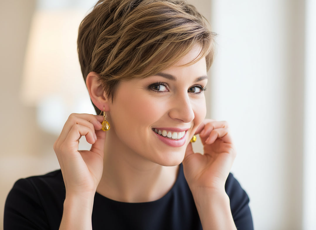Yellow Citrine Quartz Earrings faceted Heart 14k solid gold or 14k gold filled or Sterling Silver Spyglass Designs Bright Yellow Simple Classic