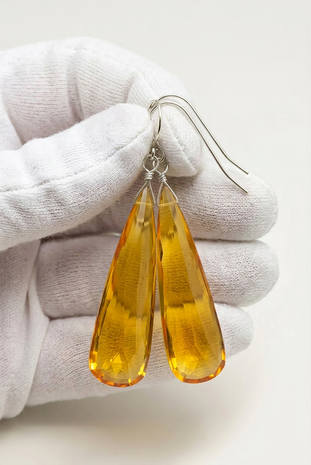 Yellow Citrine Earrings Large Faceted Simulate Briolette Long Drops 14k solid gold or filled or Sterling Silver Large Teardrops 2 Inch
