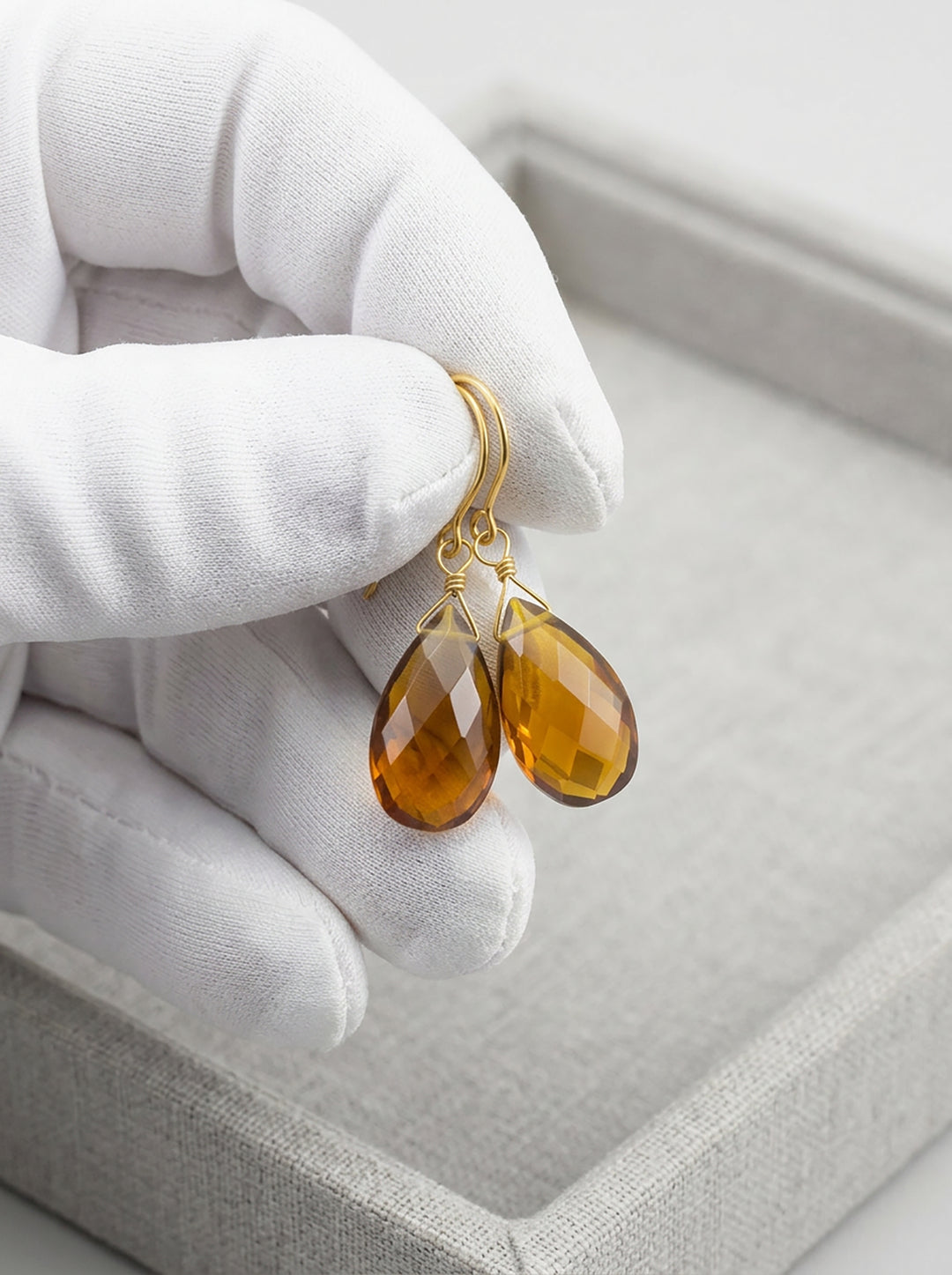 Madeira Simulated Citrine Earrings Faceted Pear Teardrops 14k solid gold or 14k Rose Gold Filled or Sterling Silver Spyglass Designs