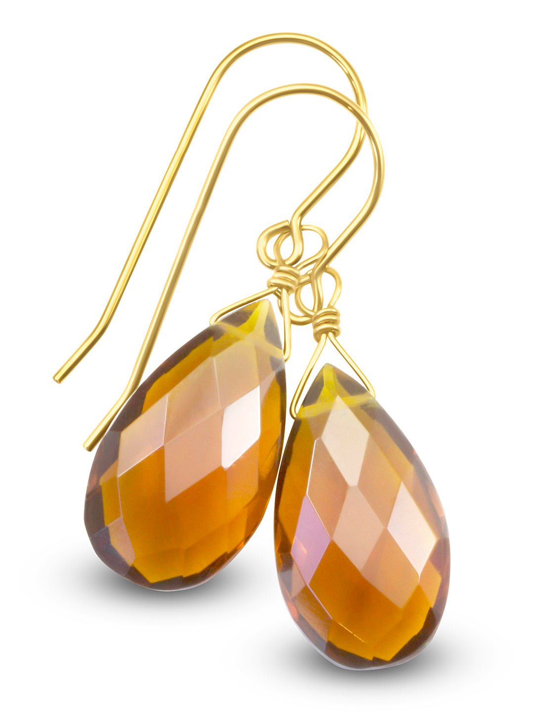 Madeira Simulated Citrine Earrings Faceted Pear Teardrops 14k solid gold or 14k Rose Gold Filled or Sterling Silver Spyglass Designs