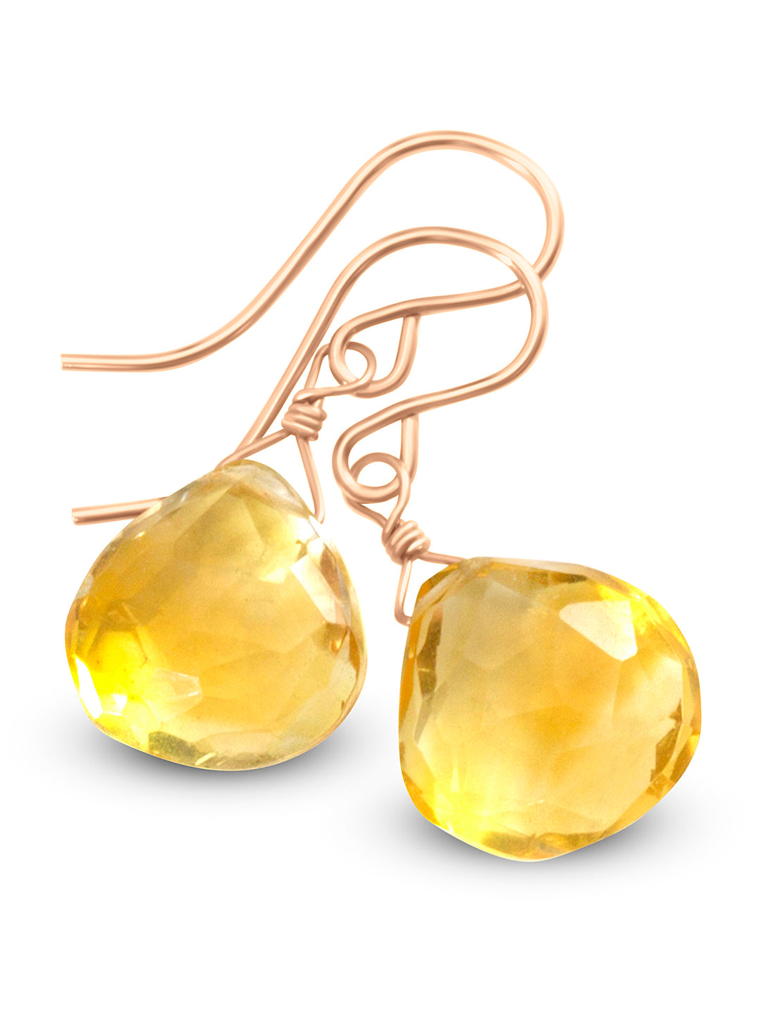 Natural Yellow Citrine Earrings faceted Heart Drop 14k solid gold or filled or Sterling Silver Spyglass Designs Simple Teardrops Lightweight