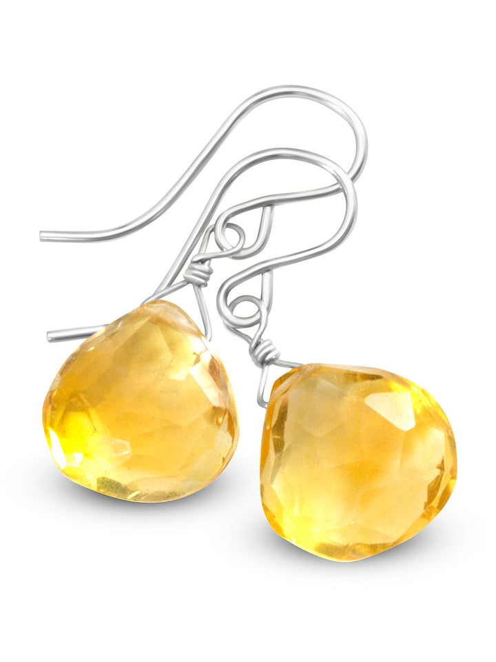 Natural Yellow Citrine Earrings faceted Heart Drop 14k solid gold or filled or Sterling Silver Spyglass Designs Simple Teardrops Lightweight