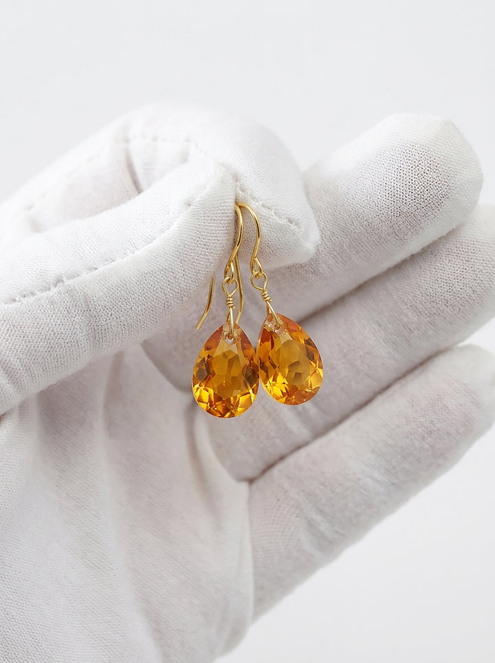 Dark Yellow Simulated Citrine Earrings 14k Solid Gold or Sterling Silver or 14k Gold Filled Teardrops
