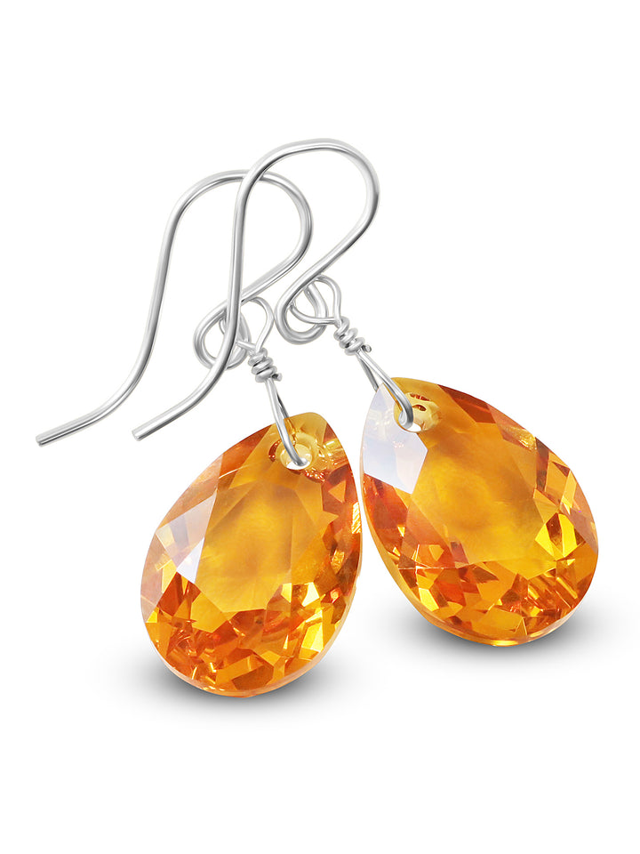 Dark Yellow Simulated Citrine Earrings 14k Solid Gold or Sterling Silver or 14k Gold Filled Teardrops