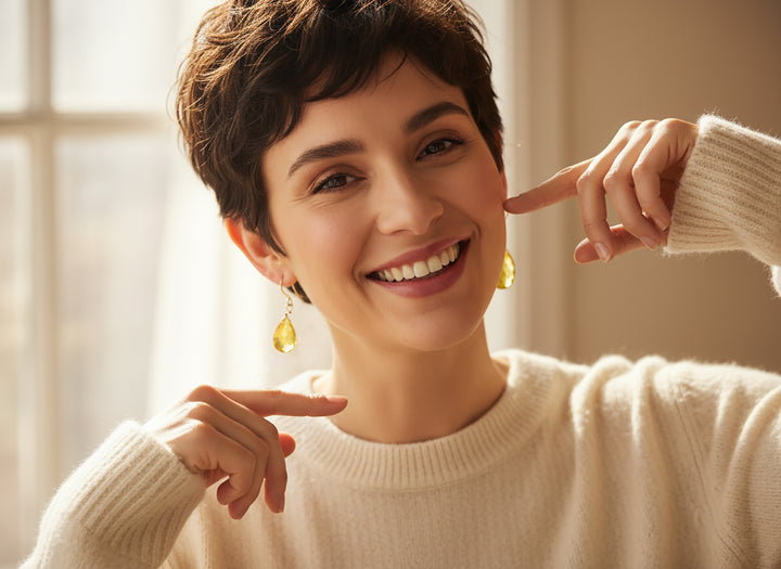 Yellow Citrine Quartz Earrings faceted Teardrop Dangle 14k gold filled or Sterling Silver Spyglass Designs Bright Yellow Pear Shaped Drops