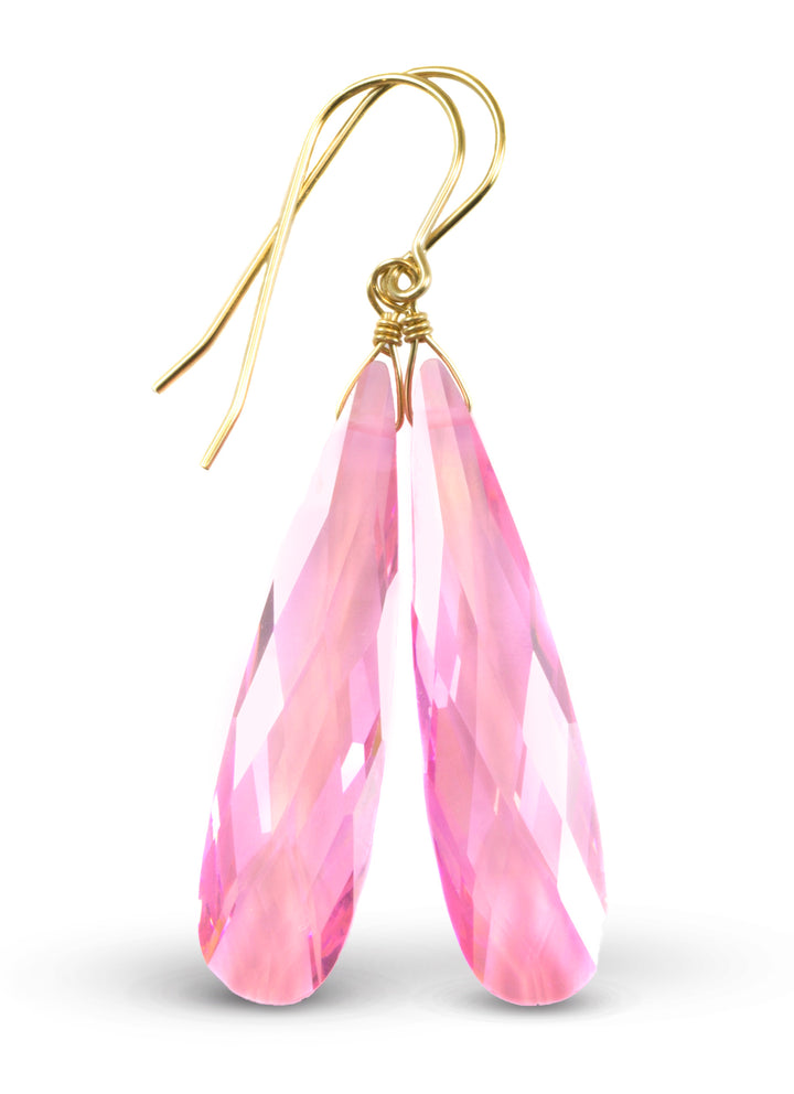 Sapphire Pink Earrings Cubic Zirconia Long Large Teardrops AAA CZ 14k solid Gold or Filled or Sterling Silver Bright Pink Simple 2 Inch Drop