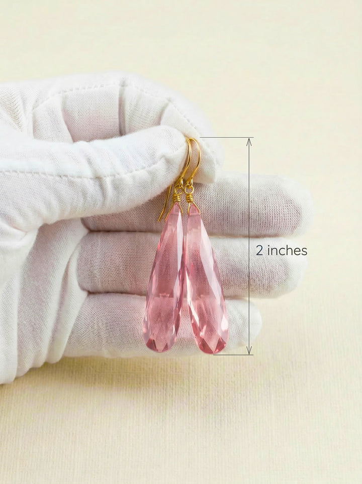 Sapphire Pink Earrings Cubic Zirconia Long Large Teardrops AAA CZ 14k solid Gold or Filled or Sterling Silver Bright Pink Simple 2 Inch Drop