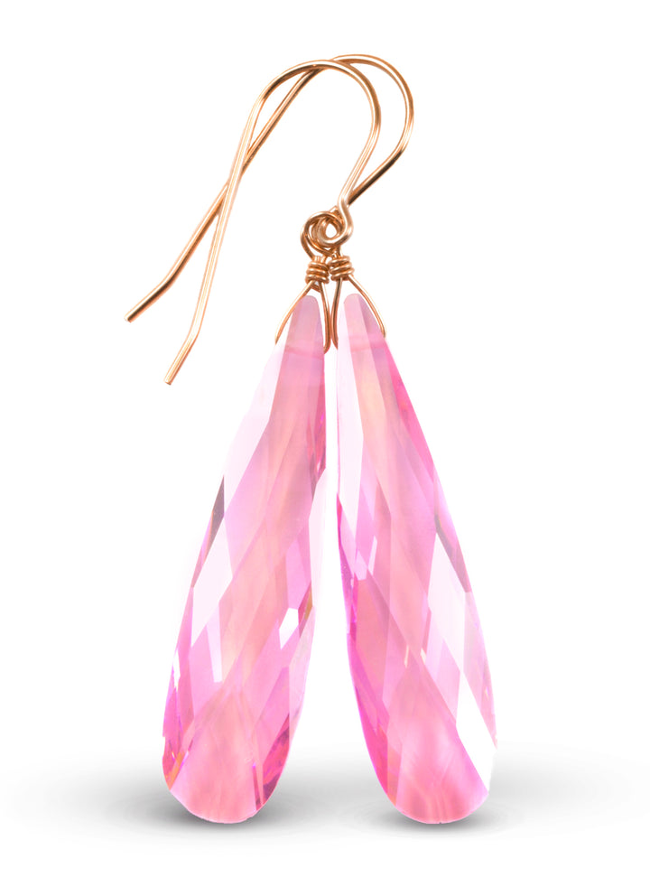 Sapphire Pink Earrings Cubic Zirconia Long Large Teardrops AAA CZ 14k solid Gold or Filled or Sterling Silver Bright Pink Simple 2 Inch Drop
