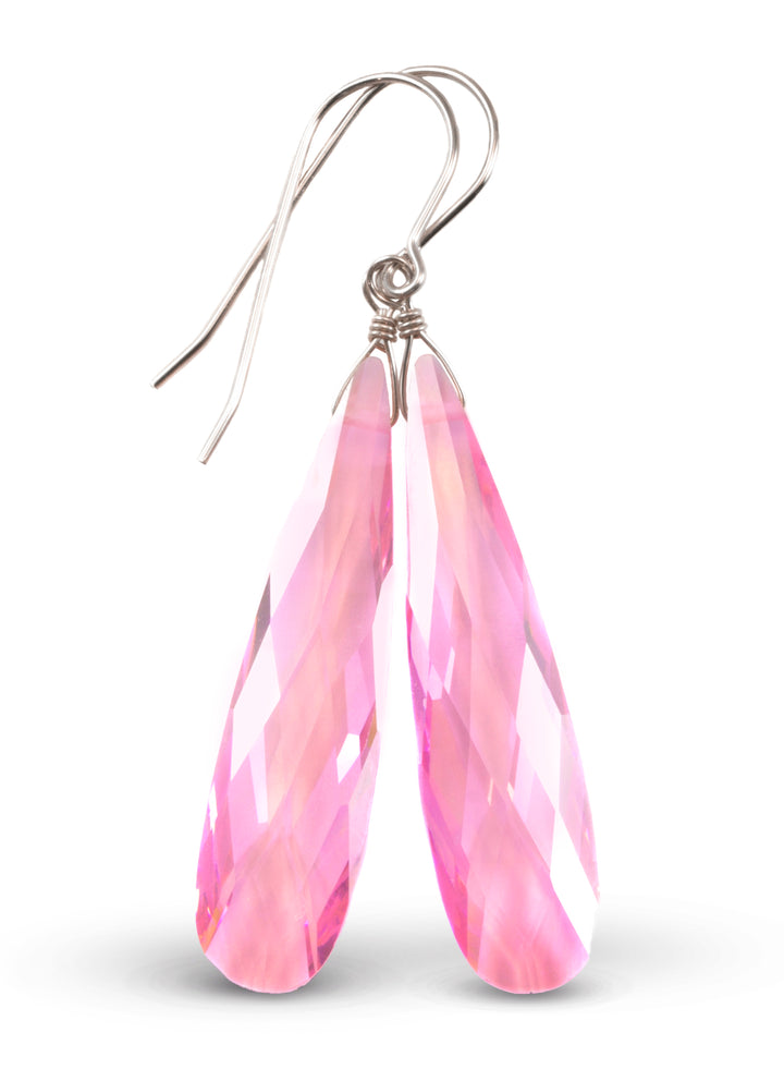 Sapphire Pink Earrings Cubic Zirconia Long Large Teardrops AAA CZ 14k solid Gold or Filled or Sterling Silver Bright Pink Simple 2 Inch Drop