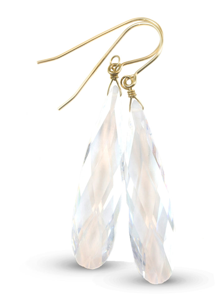 Clear Cubic Zirconia Earrings Simulated Diamond Long Large Teardrop CZ Sterling Silver or 14k Solid Gold or Filled Faceted Drops 2 Inch