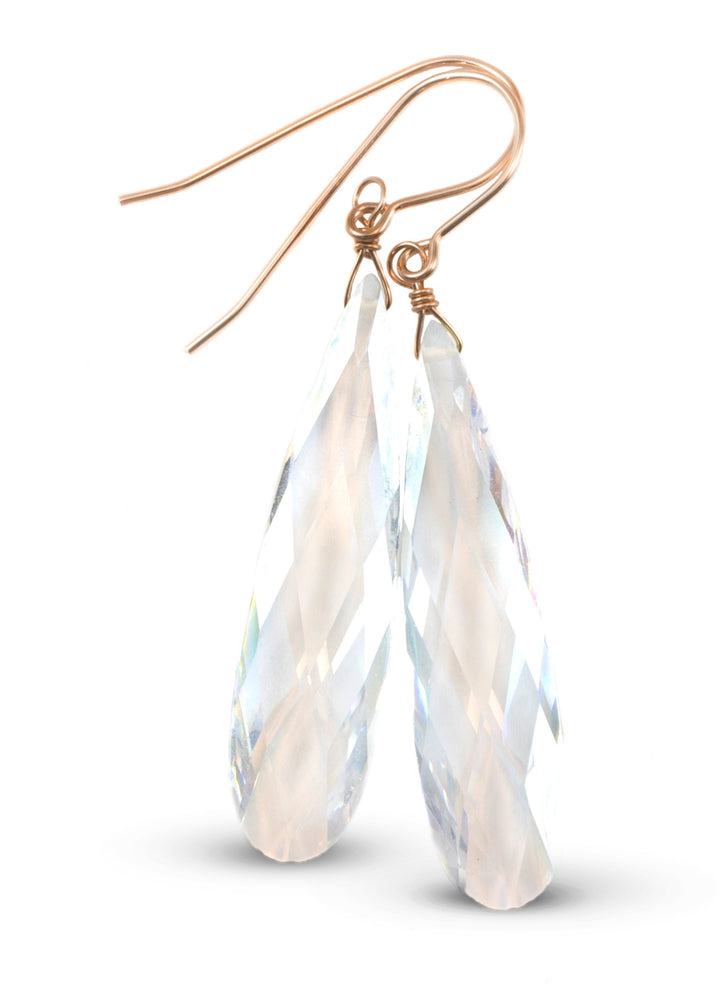 Clear Cubic Zirconia Earrings Simulated Diamond Long Large Teardrop CZ Sterling Silver or 14k Solid Gold or Filled Faceted Drops 2 Inch