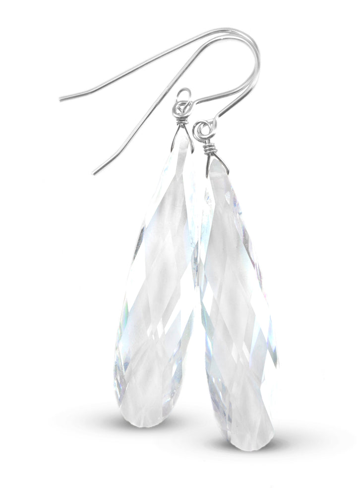 Clear Cubic Zirconia Earrings Simulated Diamond Long Large Teardrop CZ Sterling Silver or 14k Solid Gold or Filled Faceted Drops 2 Inch