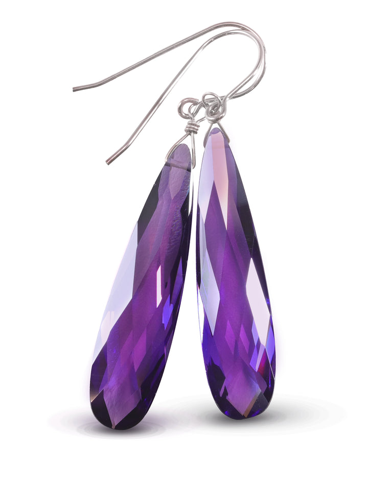 Purple Amethyst Cubic Zirconia Earrings 14k Solid Gold or Filled or Sterling Silver Long Large Teardrops CZ