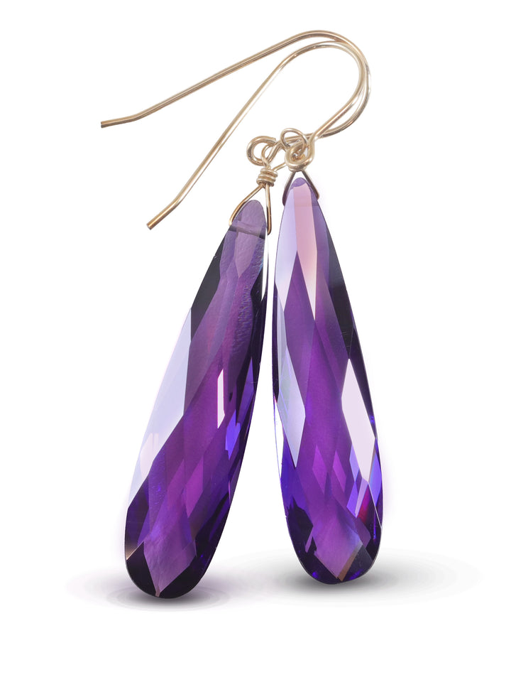 Purple Amethyst Cubic Zirconia Earrings 14k Solid Gold or Filled or Sterling Silver Long Large Teardrops CZ