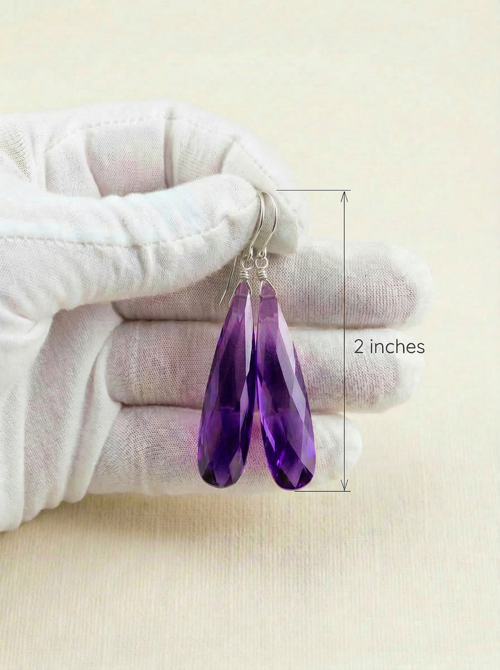 Purple Amethyst Cubic Zirconia Earrings 14k Solid Gold or Filled or Sterling Silver Long Large Teardrops CZ