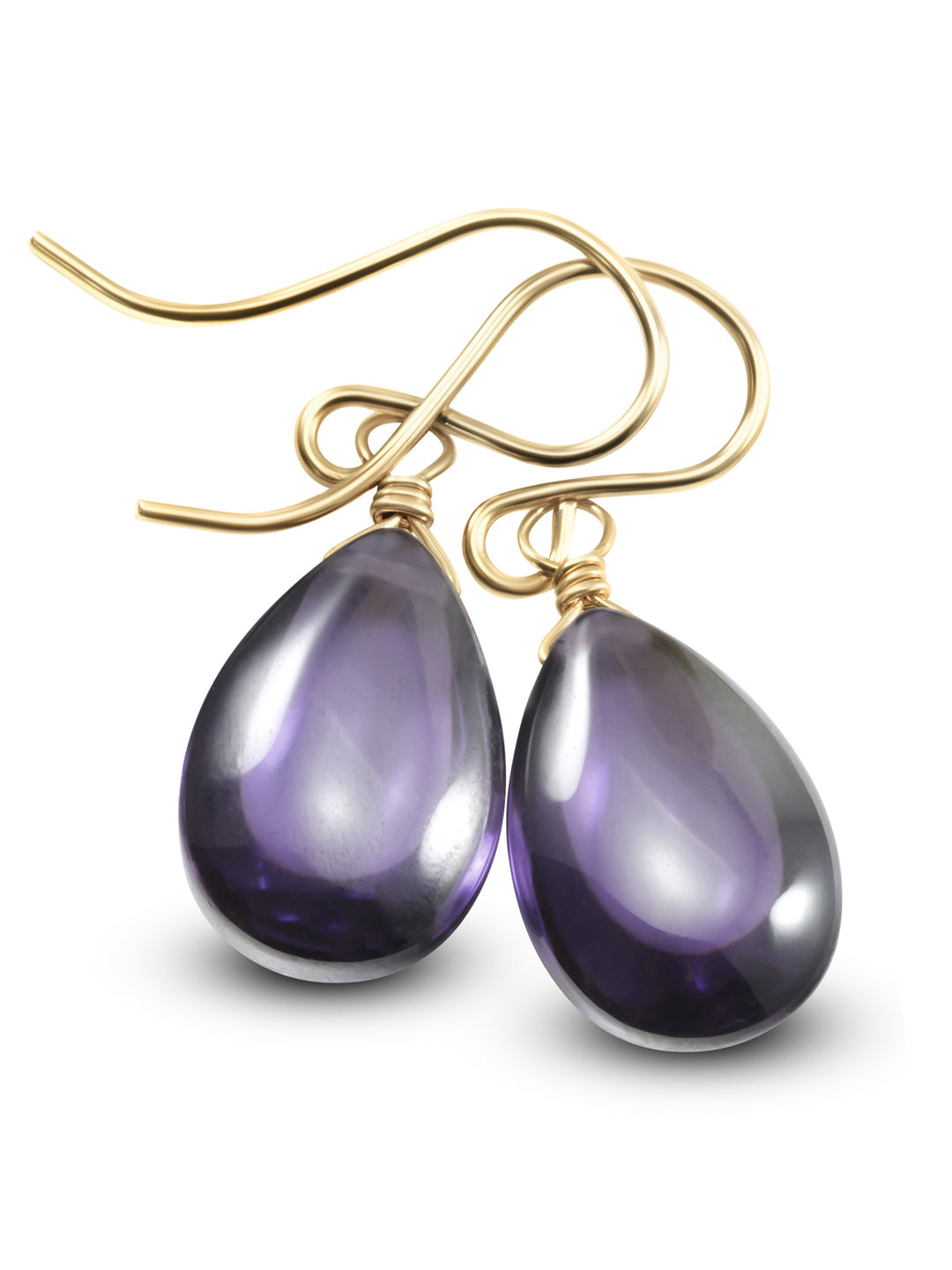 Cubic Zirconia Earrings Sterling Silver or 14k Gold Purple Smooth 1.1 Inches