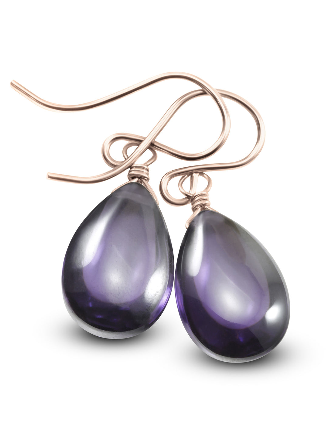 Cubic Zirconia Earrings Sterling Silver or 14k Gold Purple Smooth 1.1 Inches
