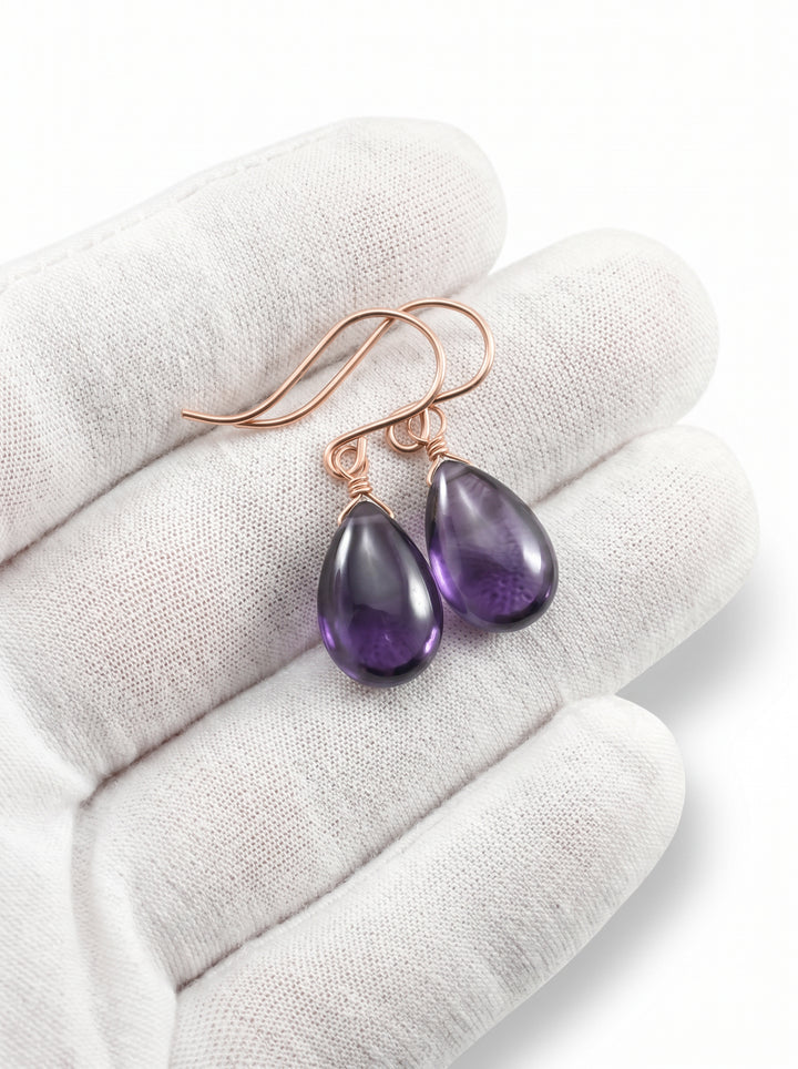 Cubic Zirconia Earrings Sterling Silver or 14k Gold Purple Smooth 1.1 Inches