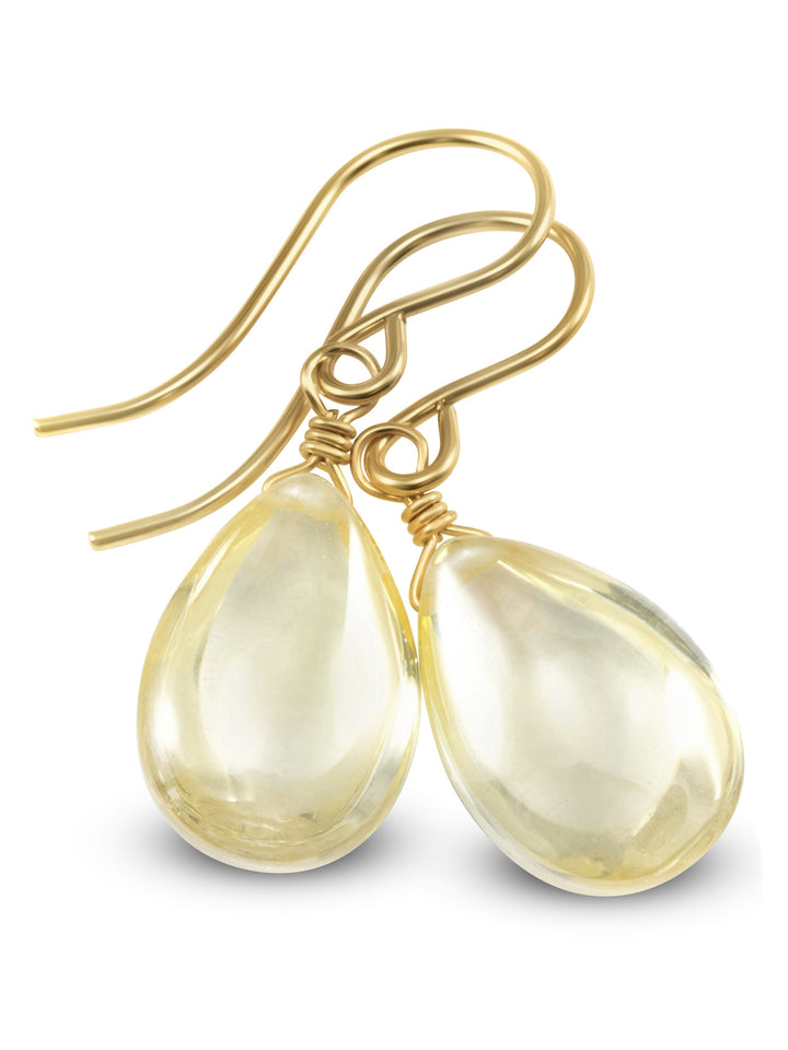 Champagne Soft Yellow Cubic Zirconia Earrings Teardrop AAA CZ Smooth Sterling Silver or 14k Solid Gold or Filled Sim Diamond Simple Drops