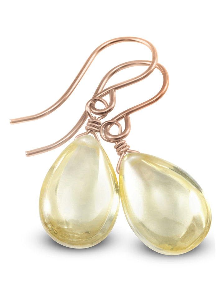 Champagne Soft Yellow Cubic Zirconia Earrings Teardrop AAA CZ Smooth Sterling Silver or 14k Solid Gold or Filled Sim Diamond Simple Drops