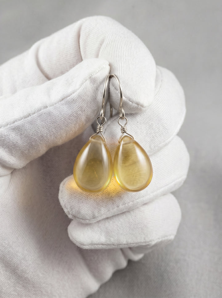 Champagne Soft Yellow Cubic Zirconia Earrings Teardrop AAA CZ Smooth Sterling Silver or 14k Solid Gold or Filled Sim Diamond Simple Drops