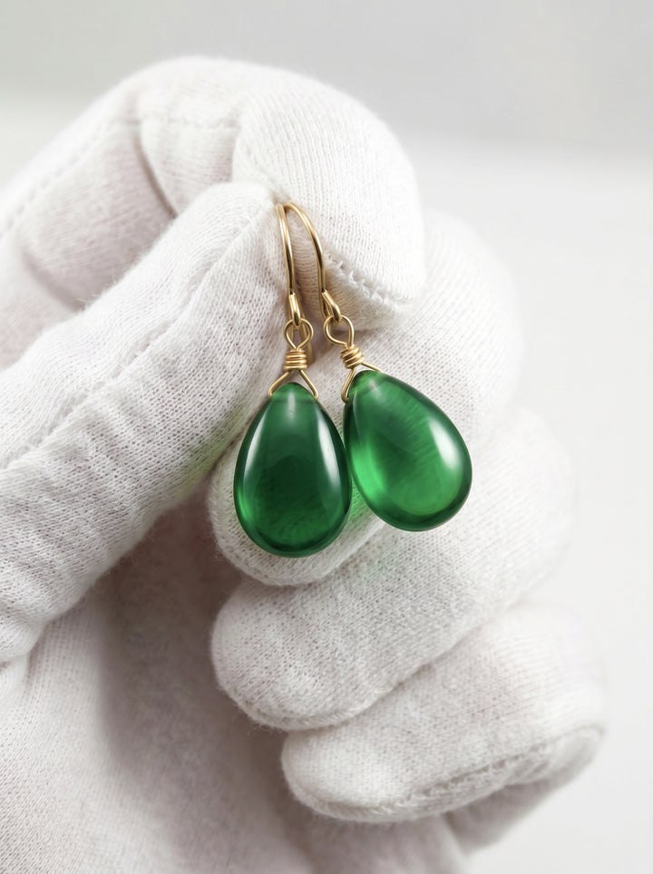 Cubic Zirconia Earrings Sterling Silver or 14k Gold Green Smooth 1 Inches