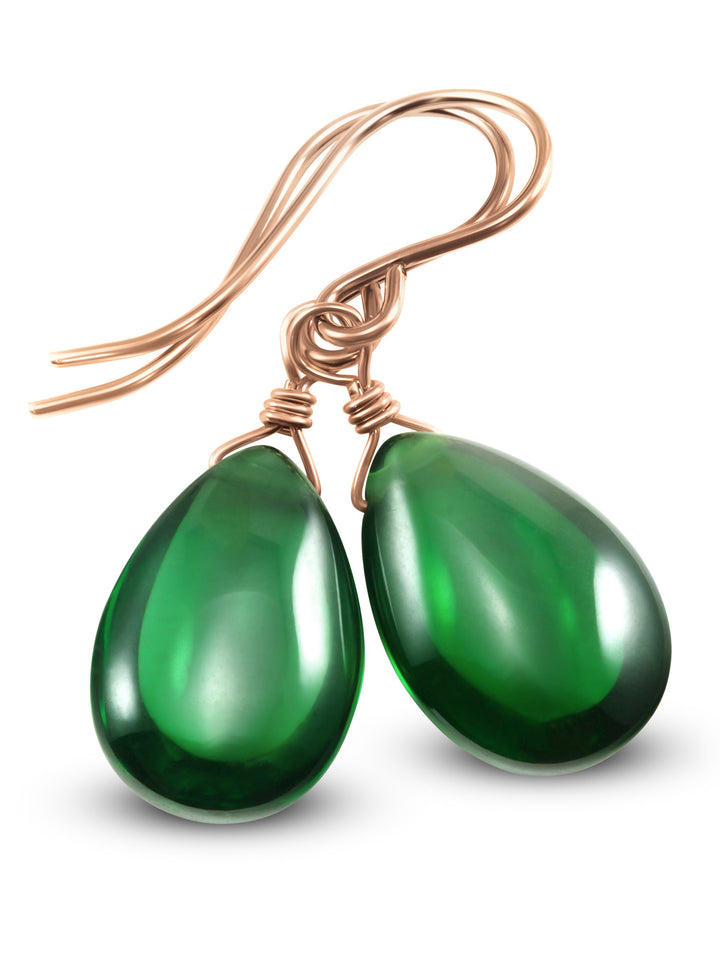 Cubic Zirconia Earrings Sterling Silver or 14k Gold Green Smooth 1 Inches