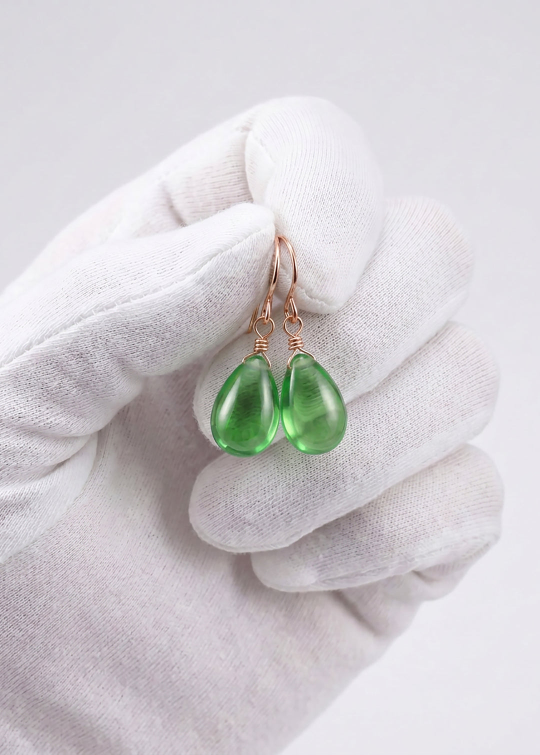 Cubic Zirconia Earrings Sterling Silver or 14k Gold Green Smooth 1 Inches