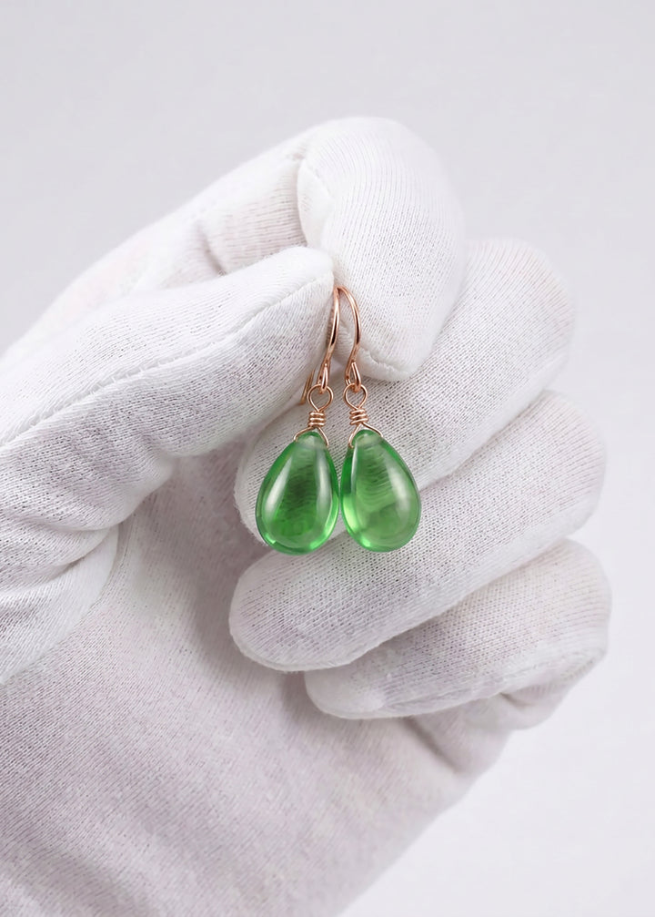 Cubic Zirconia Earrings Sterling Silver or 14k Gold Green Smooth 1 Inches