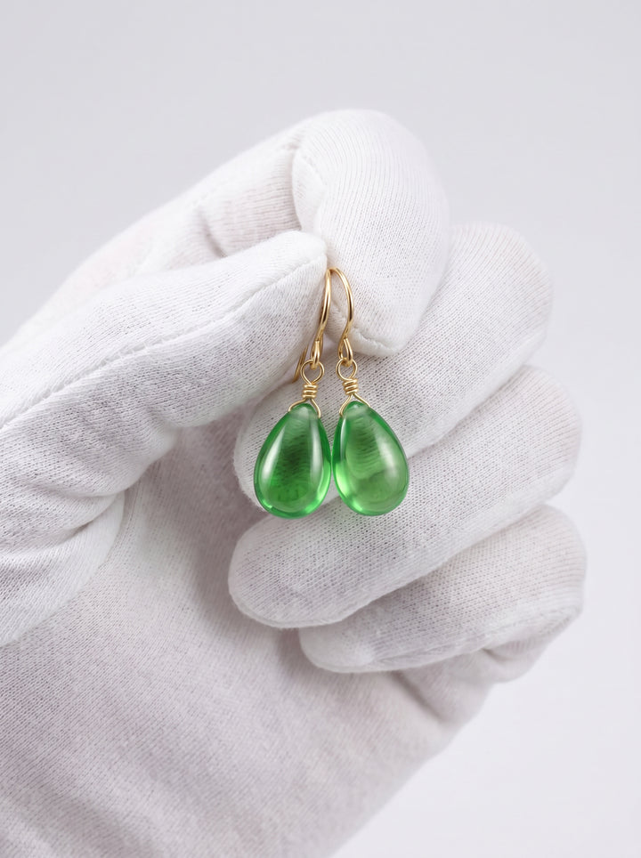 Cubic Zirconia Earrings Sterling Silver or 14k Gold Green Smooth 1 Inches
