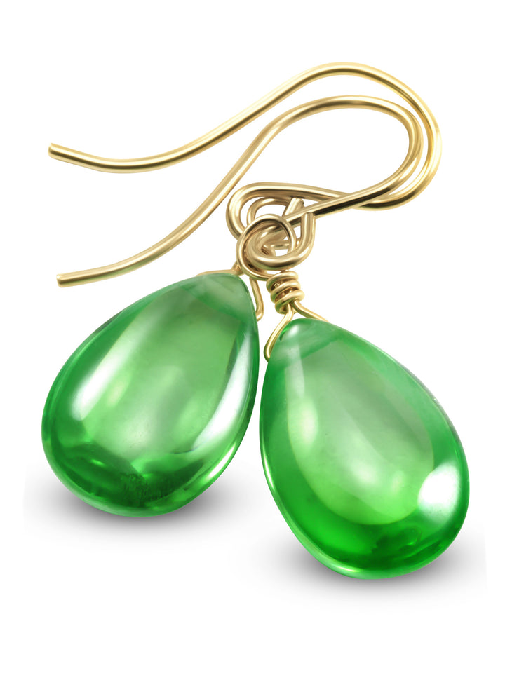 Cubic Zirconia Earrings Sterling Silver or 14k Gold Green Smooth 1 Inches