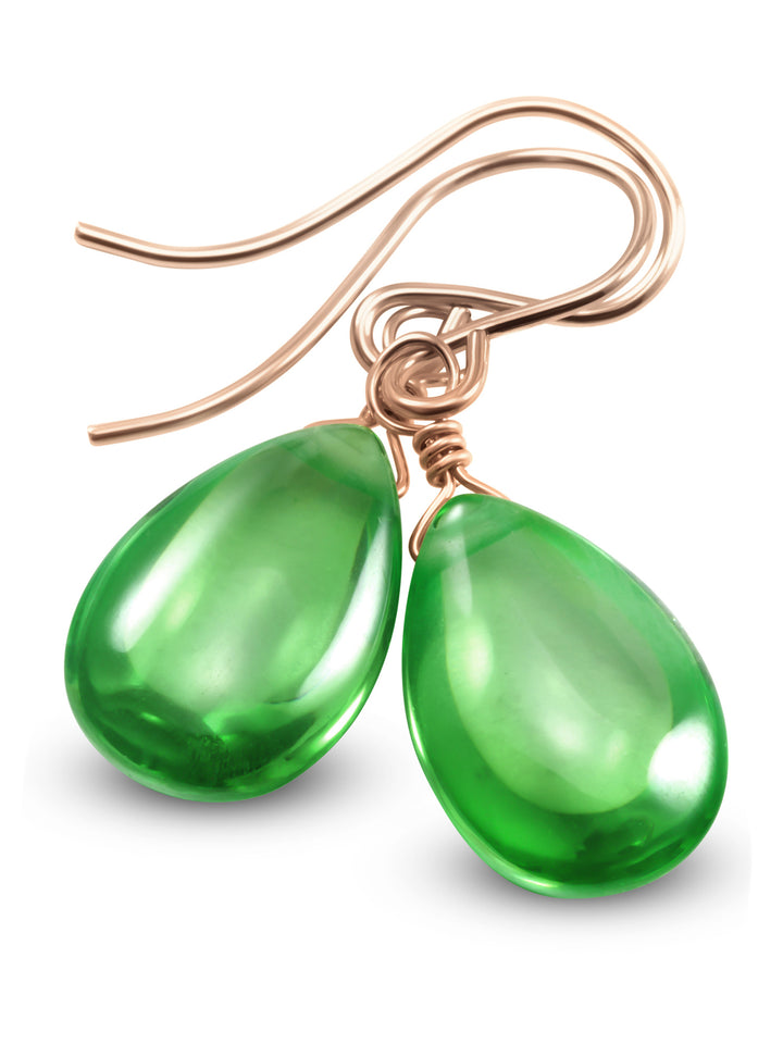 Cubic Zirconia Earrings Sterling Silver or 14k Gold Green Smooth 1 Inches