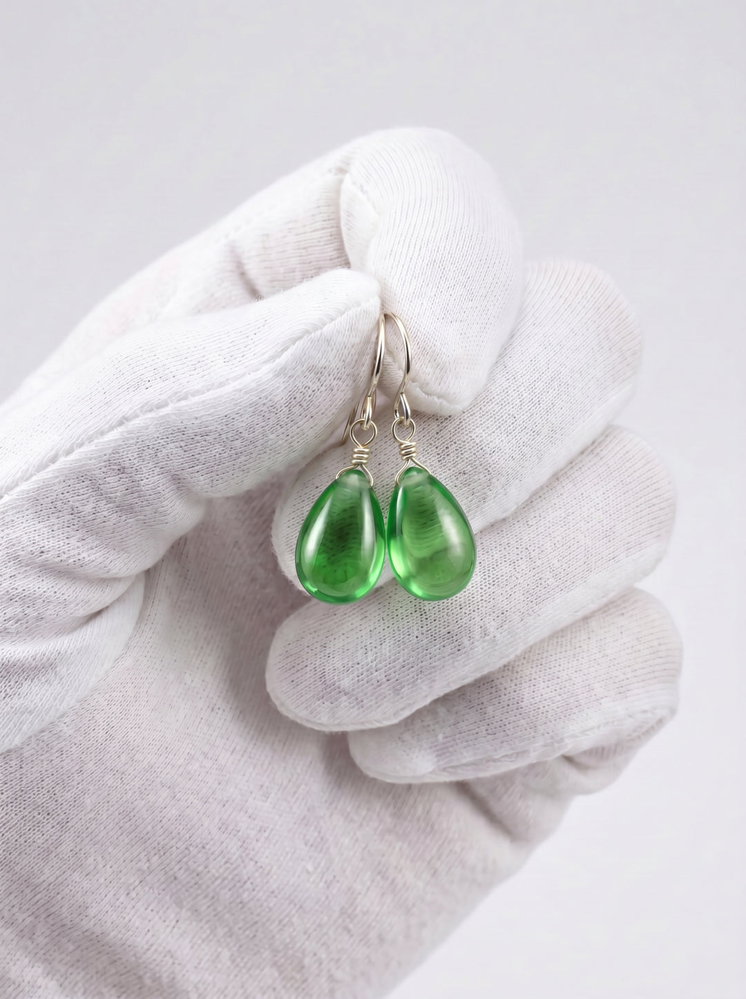 Cubic Zirconia Earrings Sterling Silver or 14k Gold Green Smooth 1 Inches