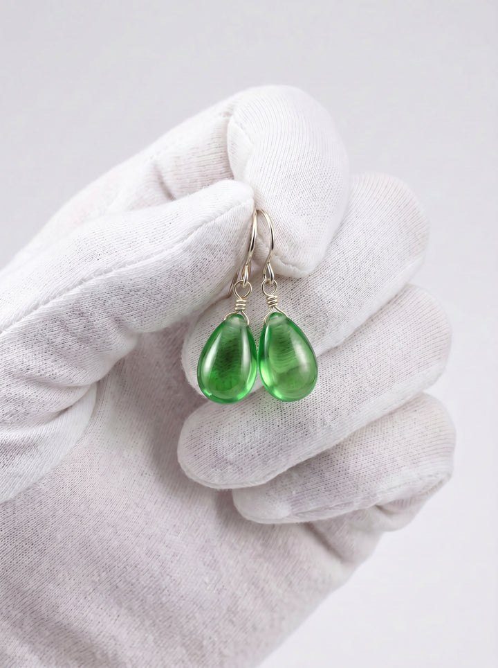 Cubic Zirconia Earrings Sterling Silver or 14k Gold Green Smooth 1 Inches