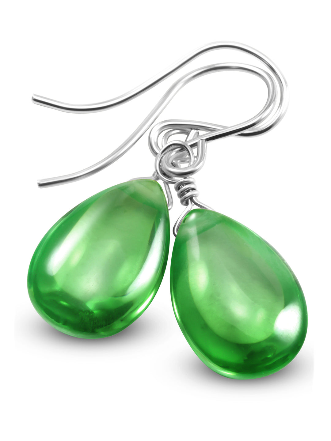 Cubic Zirconia Earrings Sterling Silver or 14k Gold Green Smooth 1 Inches