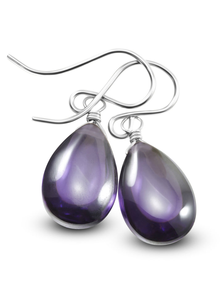 Cubic Zirconia Earrings Sterling Silver or 14k Gold Purple Smooth 1.1 Inches
