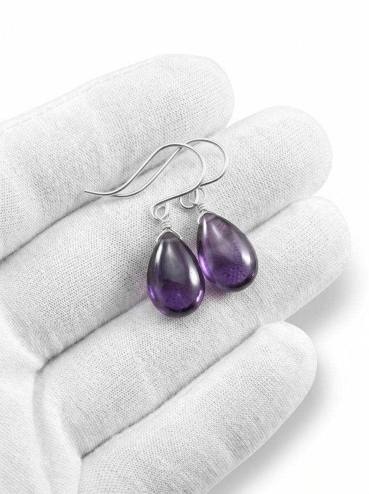 Cubic Zirconia Earrings Sterling Silver or 14k Gold Purple Smooth 1.1 Inches