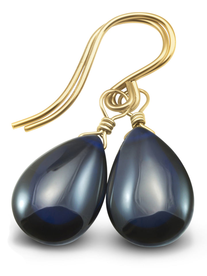 Dark Sapphire Blue Cubic Zirconia Earrings Smooth Teardrop Briolette AAA CZ Sterling Silver or 14k Solid Gold or Filled Pear Drops